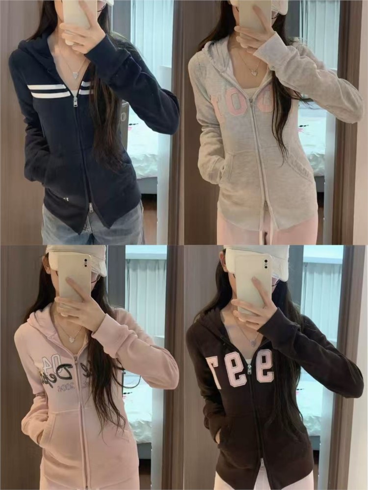 Patchwork Sweet Zipper Hoodies - Vintage Zip Hoodie ulasan dan harga