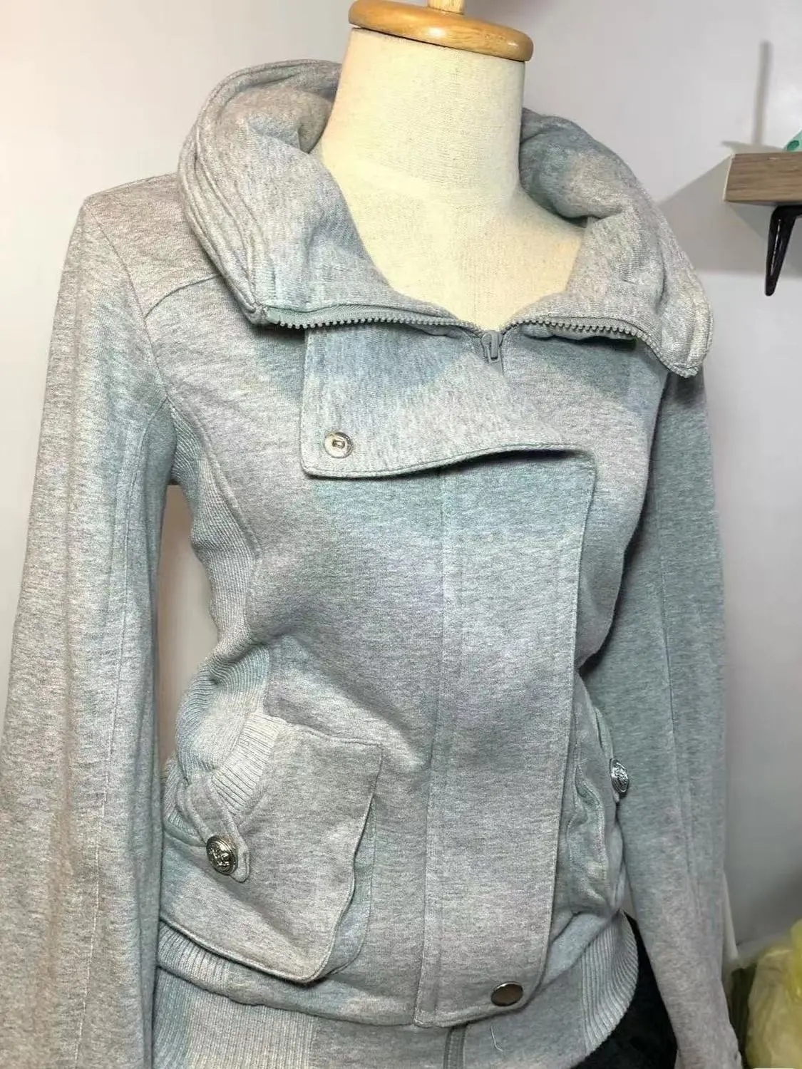 Retro Gray Sweatshirt For Wome - Vintage Zip Hoodie ulasan dan harga