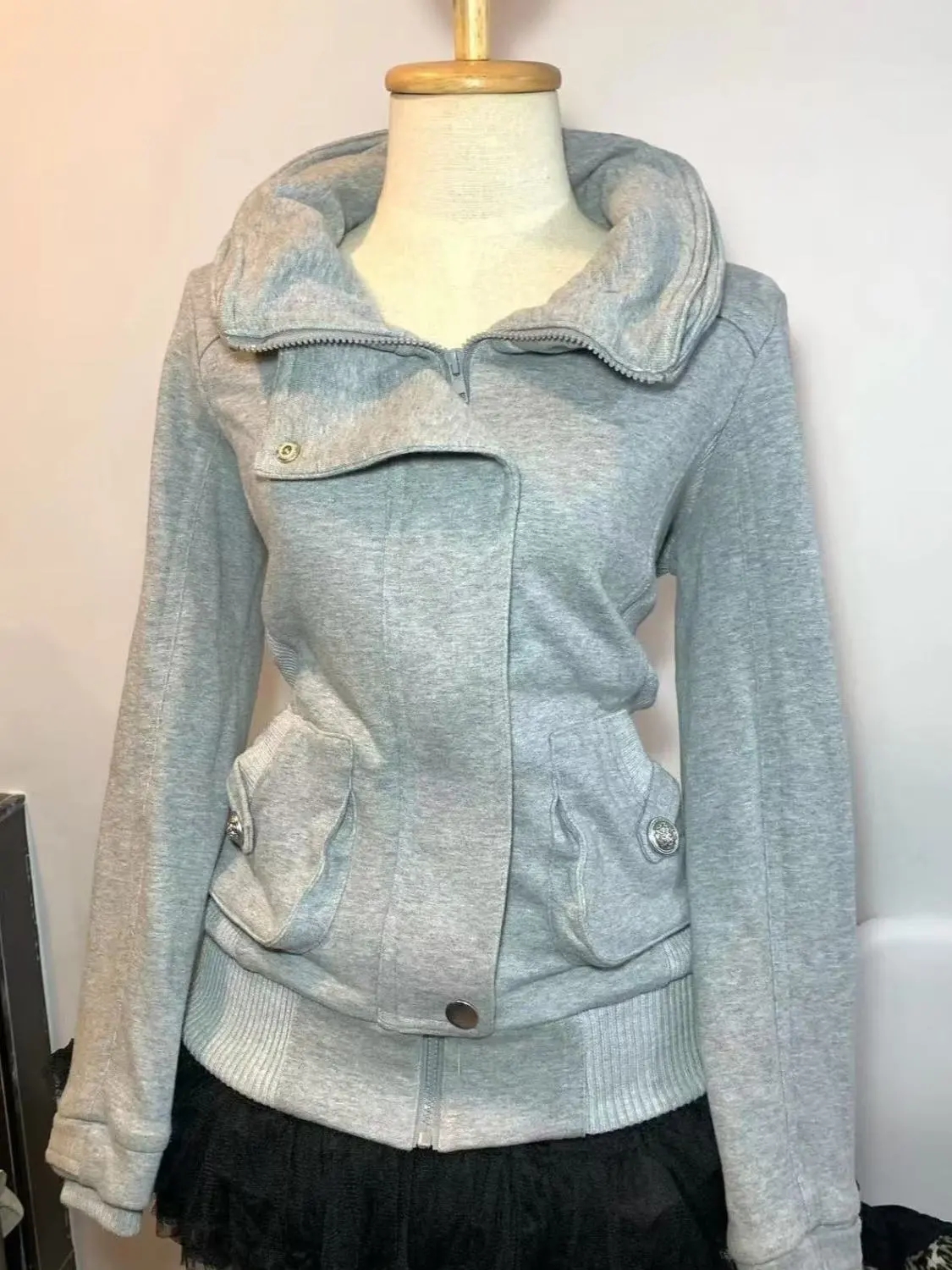 Retro Gray Sweatshirt For Wome - Vintage Zip Hoodie ulasan dan harga