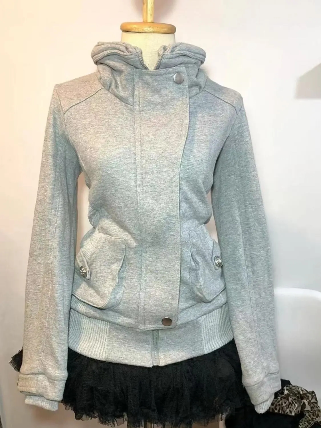 Retro Gray Sweatshirt For Wome - Vintage Zip Hoodie ulasan dan harga