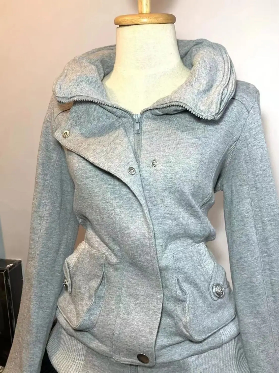 Retro Gray Sweatshirt For Wome - Vintage Zip Hoodie ulasan dan harga