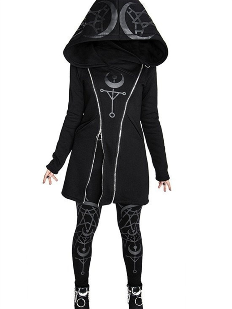 Gothic Punk Print Long-sleeved - Vintage Zip Hoodie ulasan dan harga