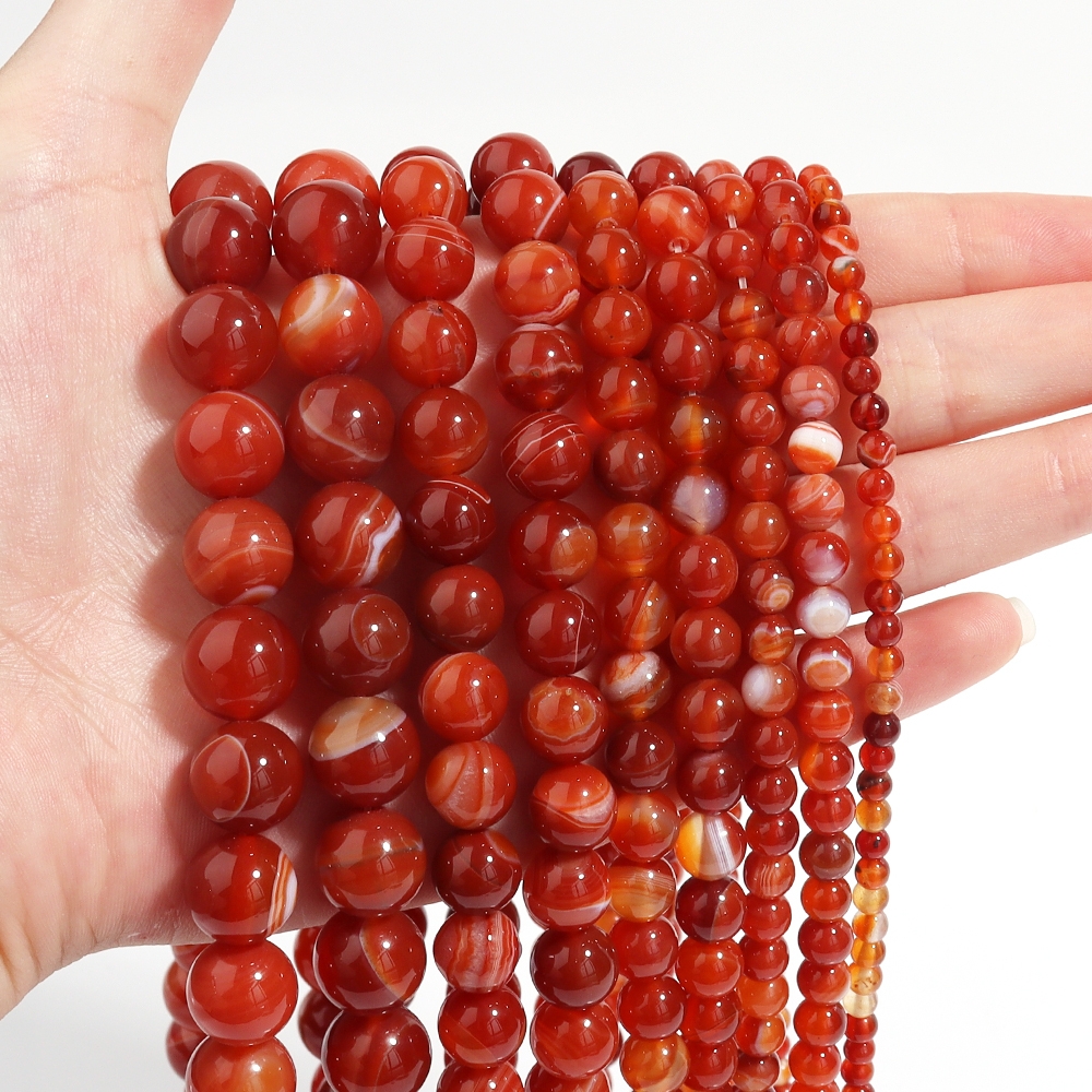 1 Strand Red Striped Agate Nat - Vintage Collectibles For Sale ulasan dan harga