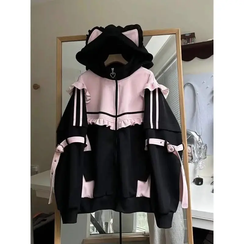 Autumn Winter Japanese Sweet Y - Vintage Zip Hoodie ulasan dan harga